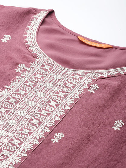 Floral Embroidered Thread Work Kurta with Trousers & With Dupatta