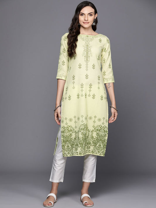 Dhiyona IE Ethnic Motifs Foil Printed Straight Kurta