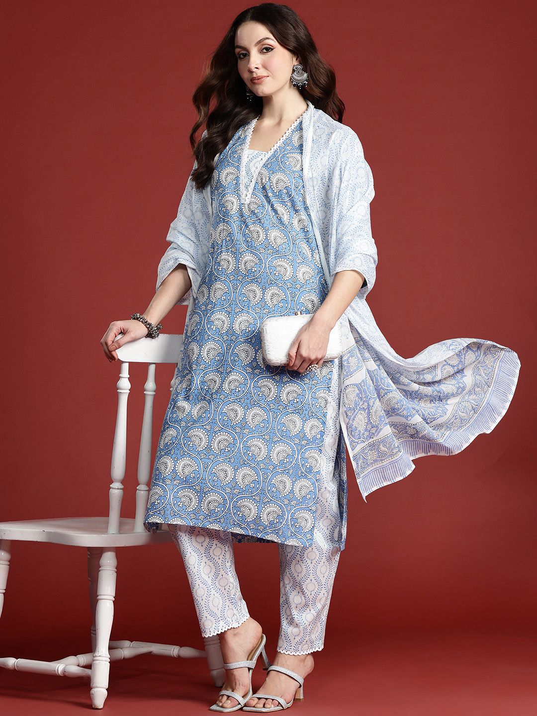 Dhiyona IE Floral Printed Pure Cotton Kurta with Trousers & With Dupatta