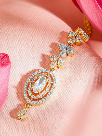 Dhiyona RJ Women's Gold-Plated Artificial Stones Studded Maang Tikka