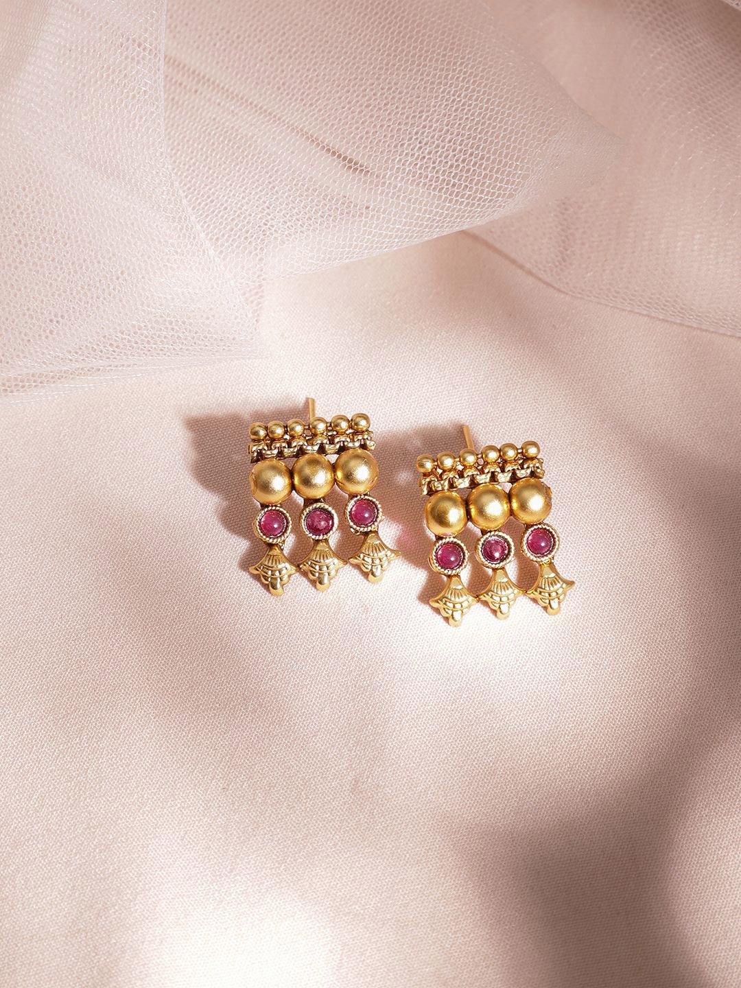 Dhiyona RJ Women's 22K Gold-Plated Ruby Studded Golden Beaded Traditional Necklace Set