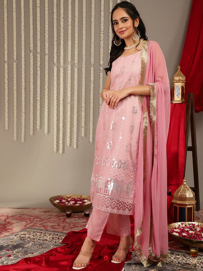 Dhiyona VA Women'sEthnic Motifs Embellished Regular Kurta with Trousers & With Dupatta