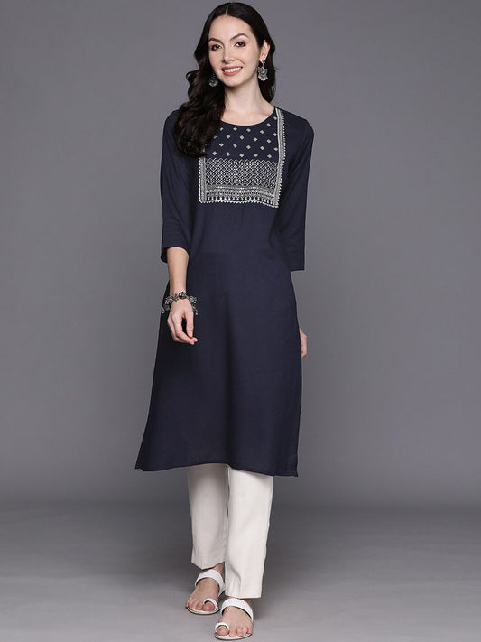 Dhiyona IE Floral Embroidered Sequins Straight Kurtas