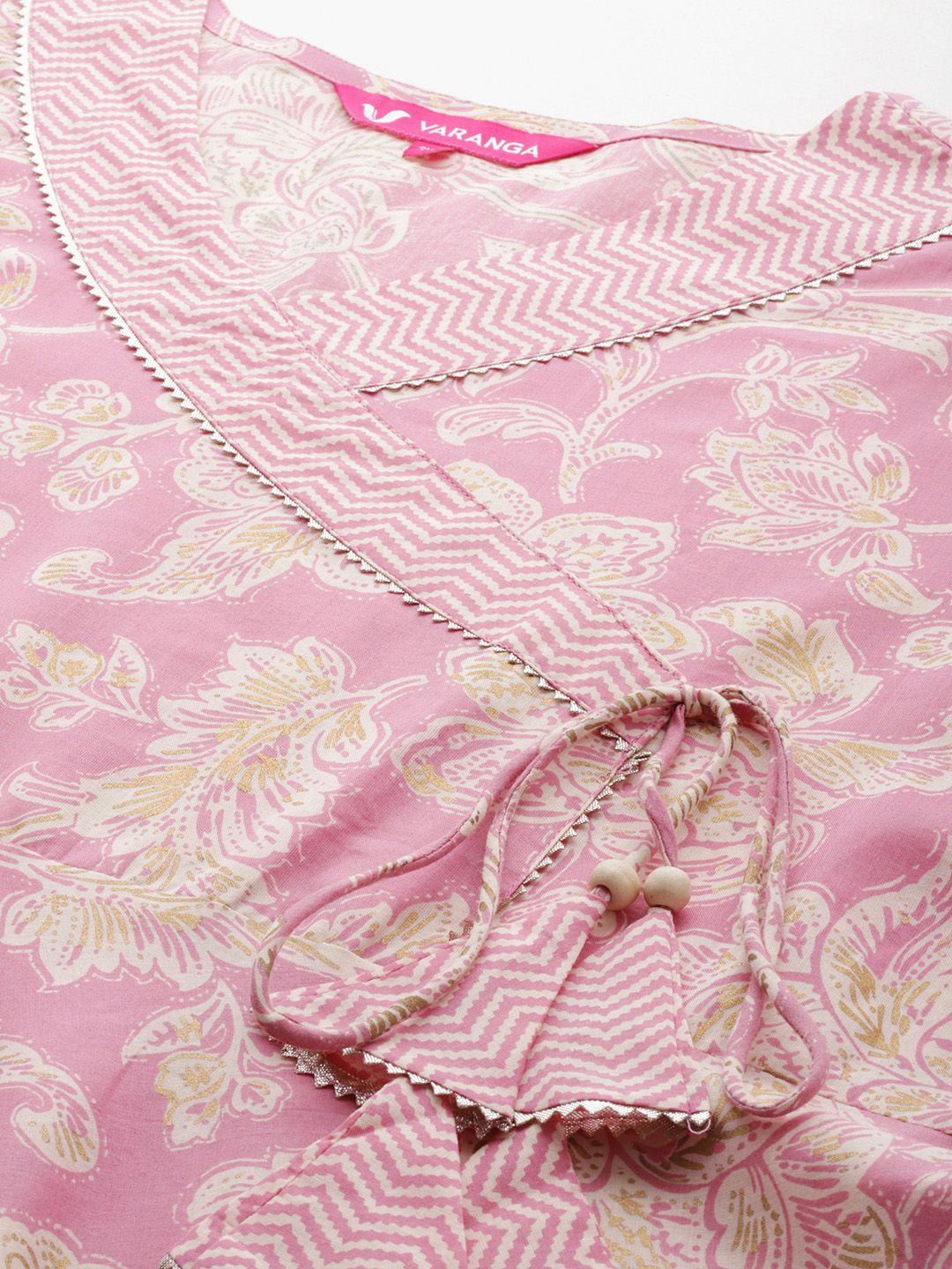 Dhiyona VA Women'sPlus Size Floral Printed Angrakha Gotta Patti Pure Cotton Kurta with Trousers