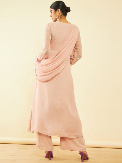 Dhiyona SO Women's Alina Cut Floral Embroidered Beads and Stones Kurta & Palazzos With Dupatta