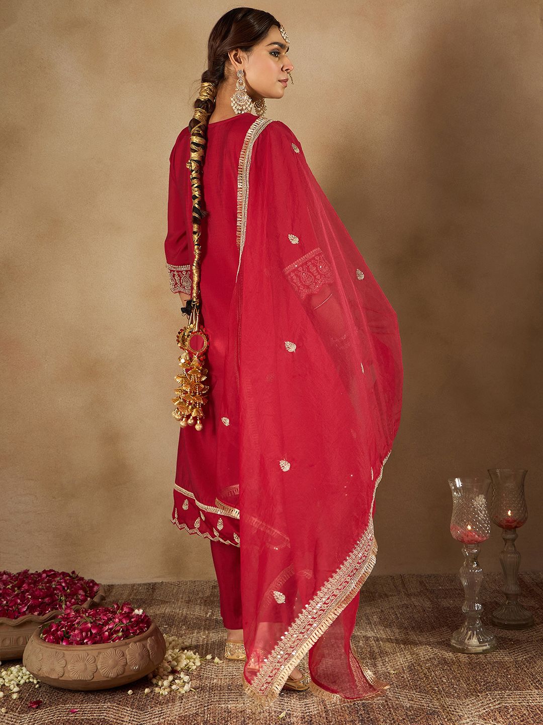 Women Ethnic Motifs Embroidered Panelled Kurta with Trousers & With Dupatta