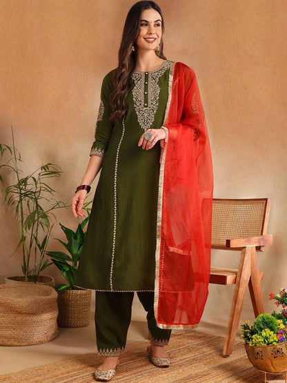 Dhiyona PD Women Women Solid Embroidered A-Line Kurta Sets