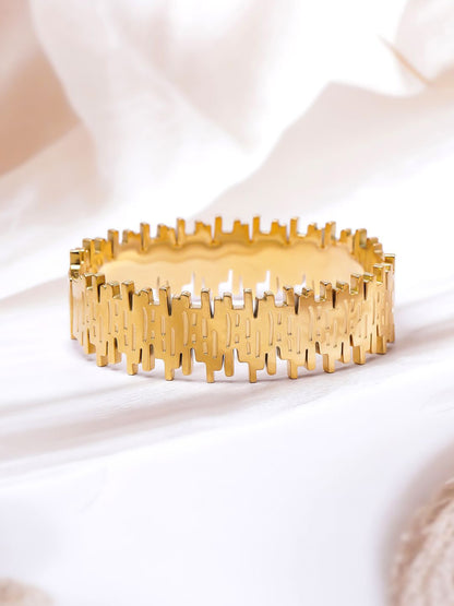 Dhiyona RJ Women's 22K Gold Plated Stainless Steel Tarnish-Free Waterproof Demi-Fine Textured Bracelet