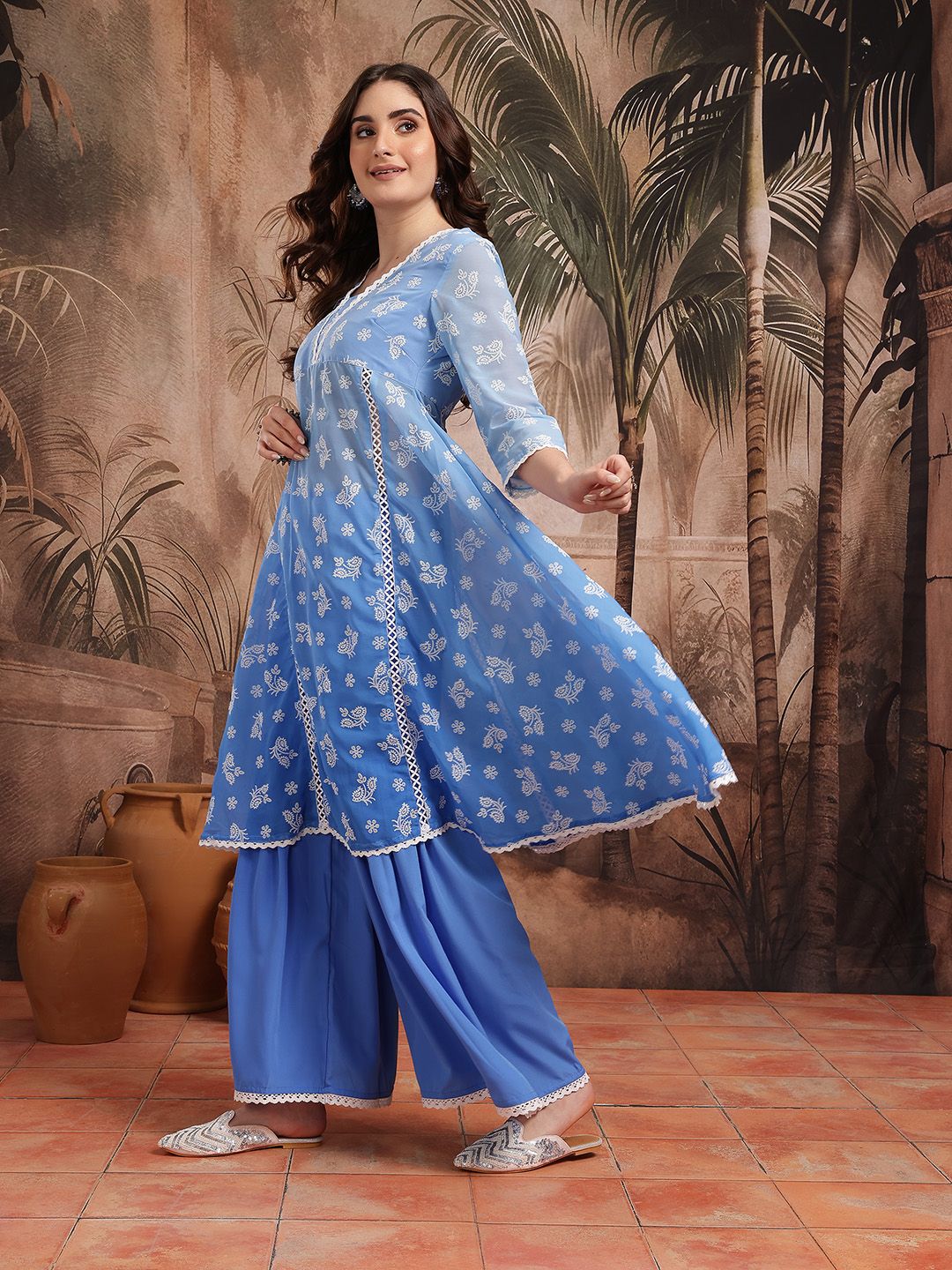 Dhiyona SN Women's Embroidered Kurta with Sharara & Dupatta