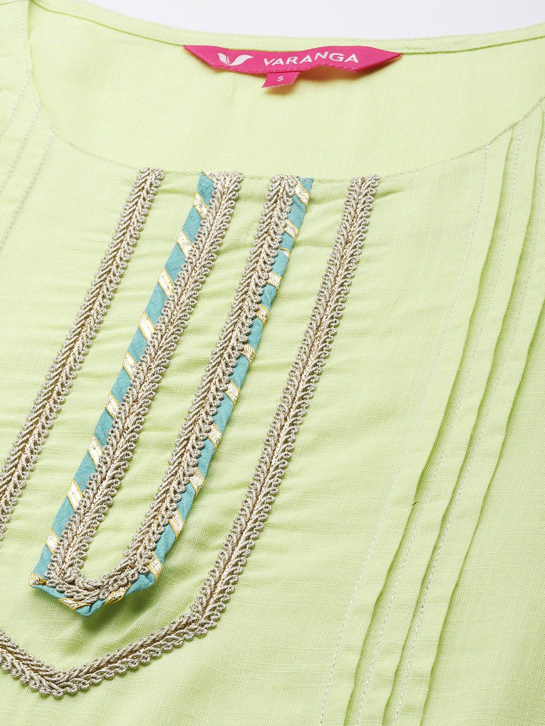 Dhiyona VA Women's Green Pleated Kurta with Trousers & Dupatta
