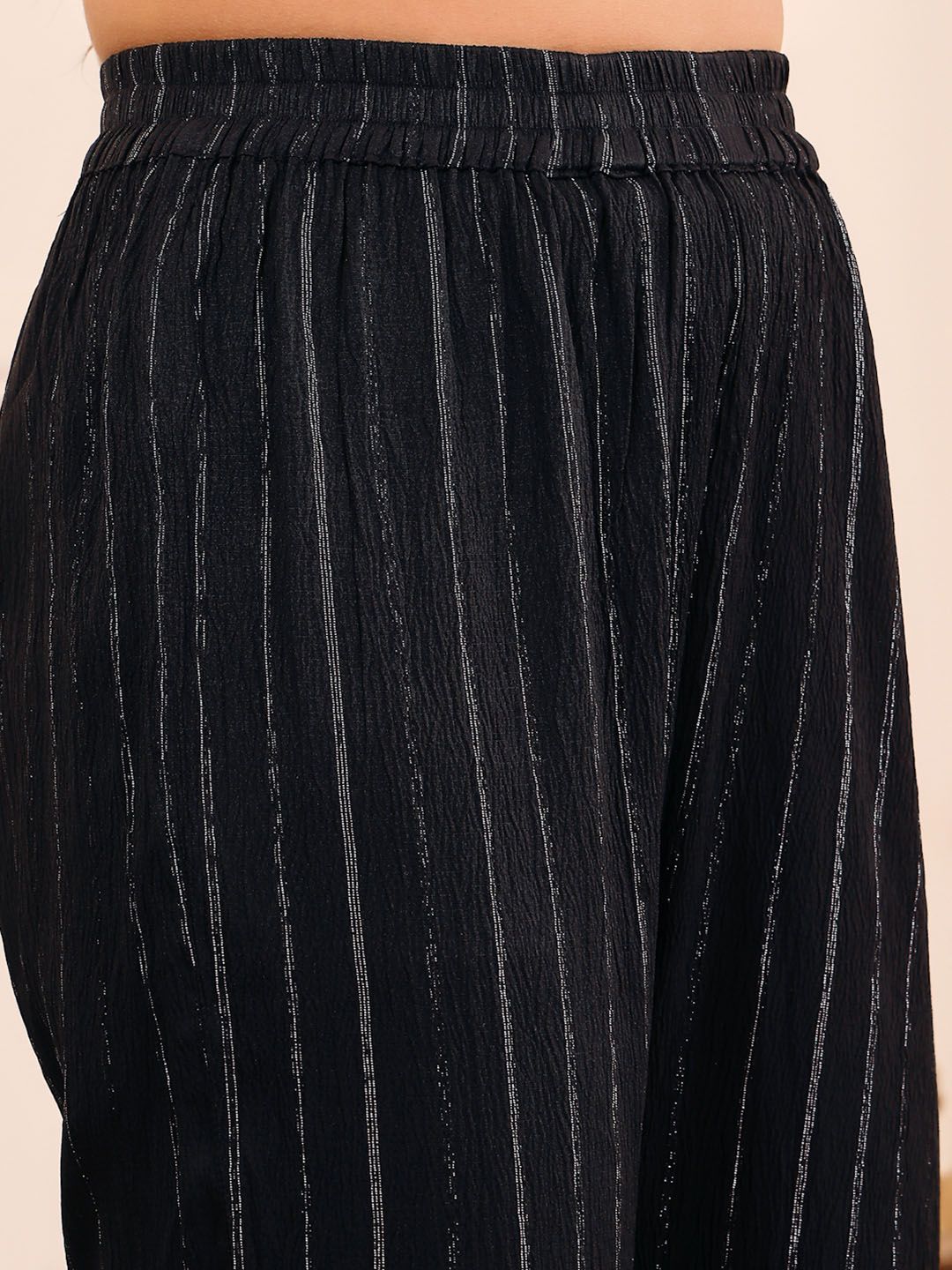 Dhiyona VA Women's Striped Regular Gotta Patti Silk Crepe Kurta with Trouser