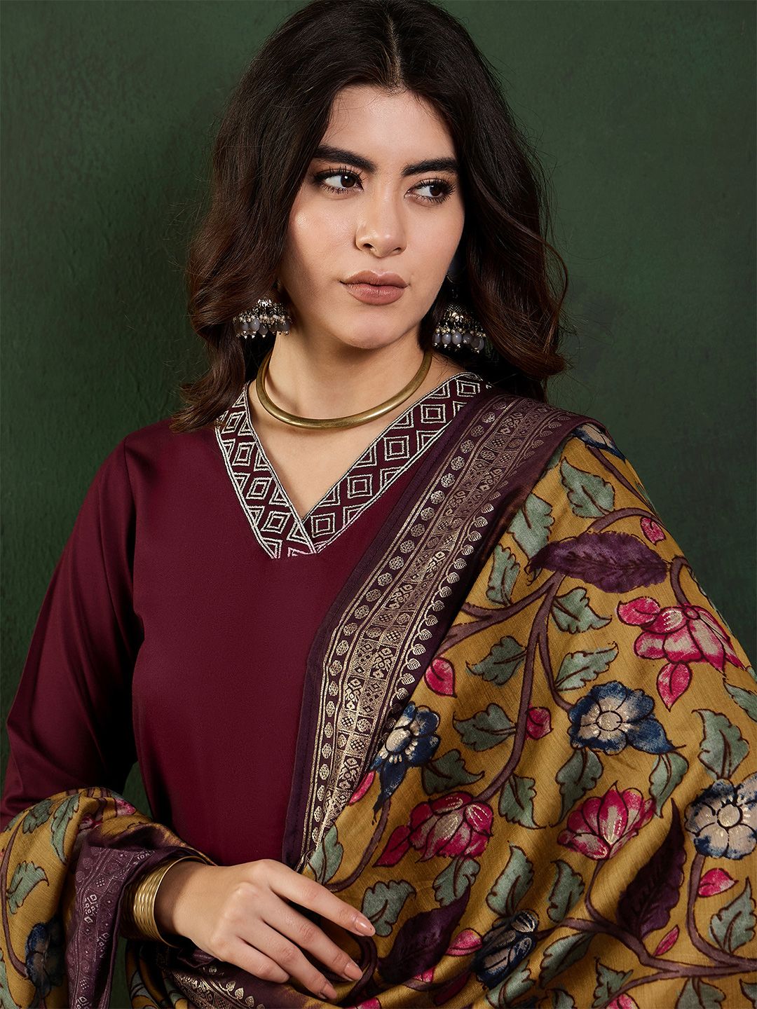 Dhiyona SN Women's Embroidered Straight Kurta With Trouser & Dupatta Set