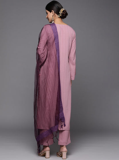 Dhiyona VA Women's Mauve Ethnic Motifs Yoke Design Kurta with Trousers & With Dupatta