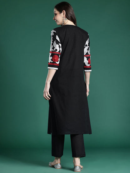 Dhiyona IE Floral Embroidered Pure Cotton Kurta with Trousers