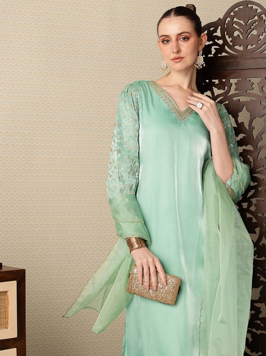 Dhiyona PD Women Floral Embroidered Jashn Kurta with Trousers & Dupatta
