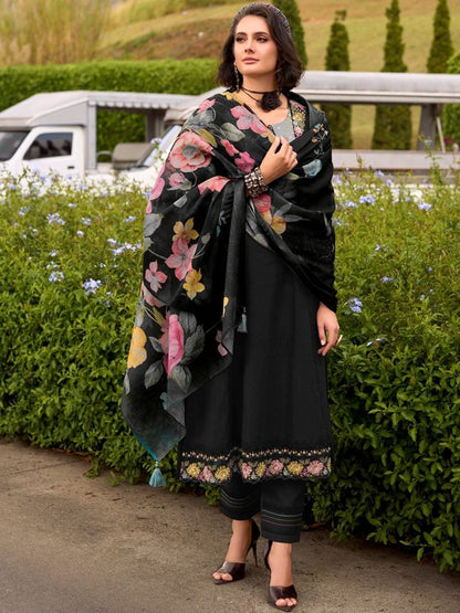 Women Floral Embroidered Regular Thread Work Pure Cotton Kurta with Trousers & With Dupatta