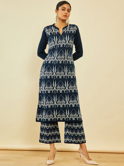 Dhiyona SO Women's Ethnic Motifs Printed Straight Acrylic Kurta With Palazzos