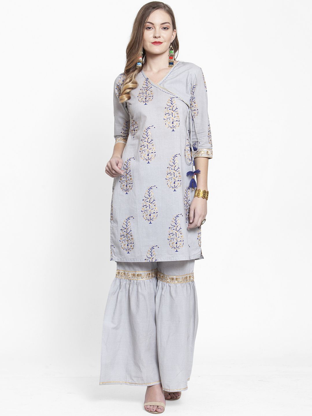 Dhiyona VA Women's Grey Printed Kurta with Sharara