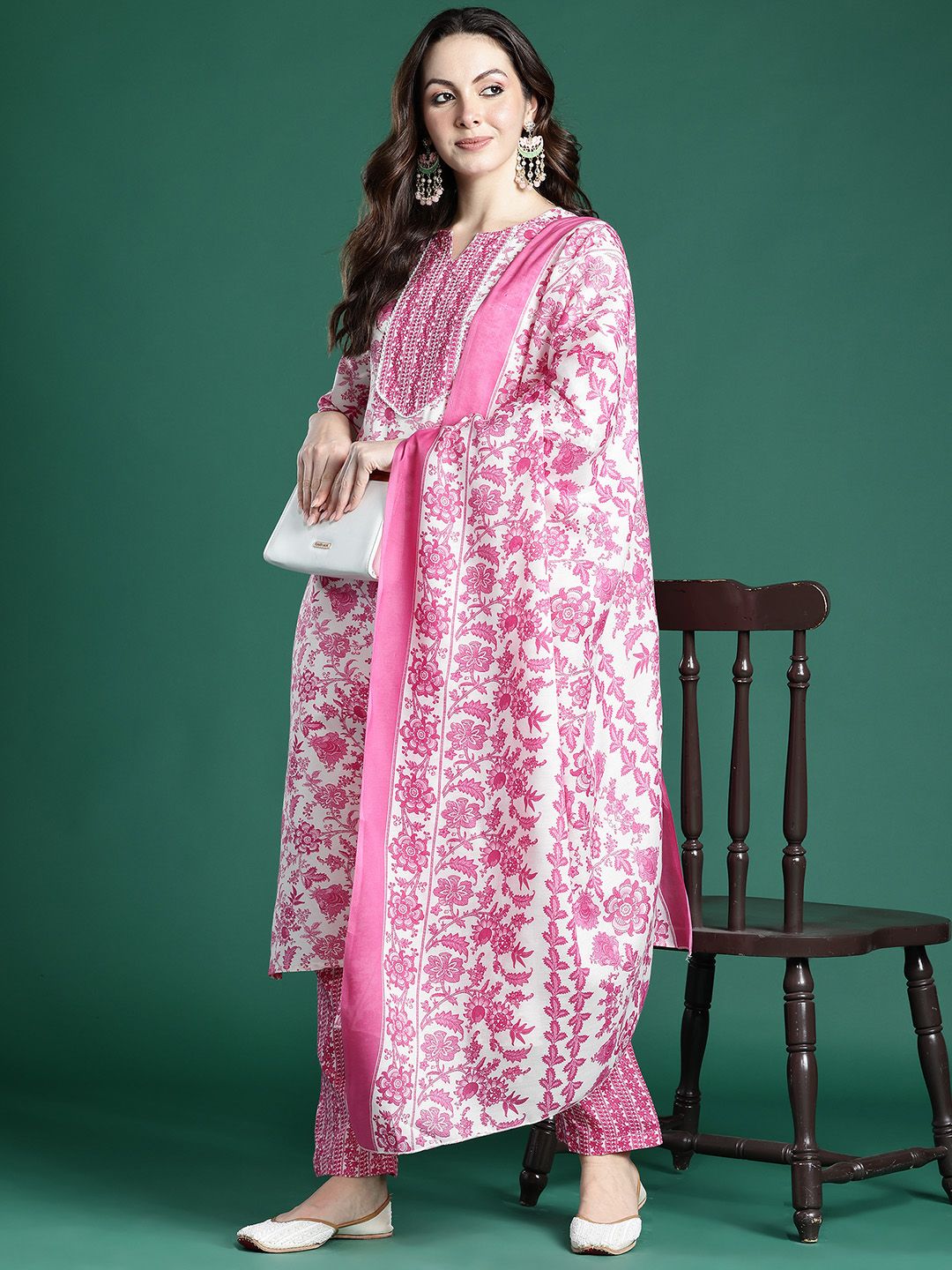 Dhiyona IE Floral Printed Kurta with Trousers & Dupatta