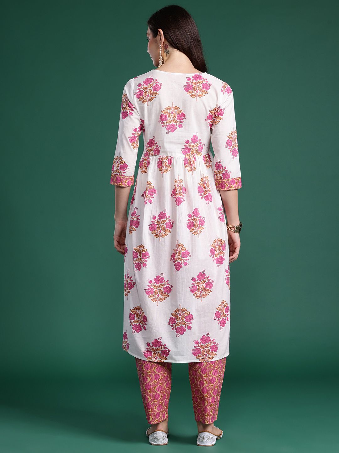 Dhiyona IE Floral Printed Pure Cotton Kurta with Trousers