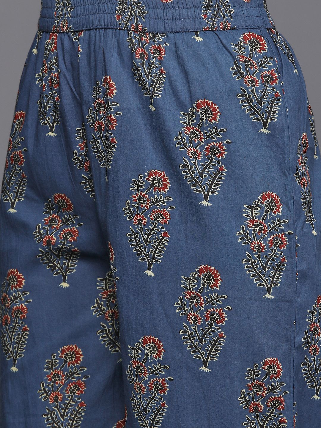 Dhiyona VA Women's Blue Ethnic Motifs Printed Pure Cotton Kurta with Trousers & Dupatta