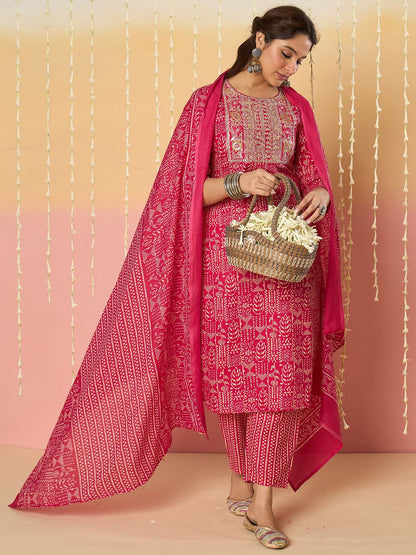 Women Ethnic Motifs Printed Regular Pure Cotton Kurta with Trousers & With Dupatta