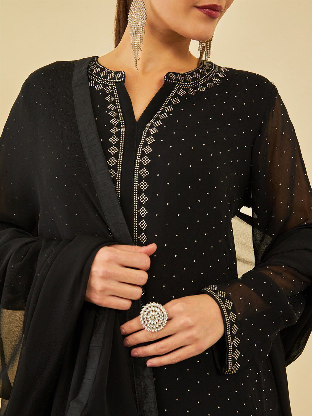 Dhiyona SO Women's Printed Regular Beads and Stones Kurta with Dhoti Pant & Dupatta