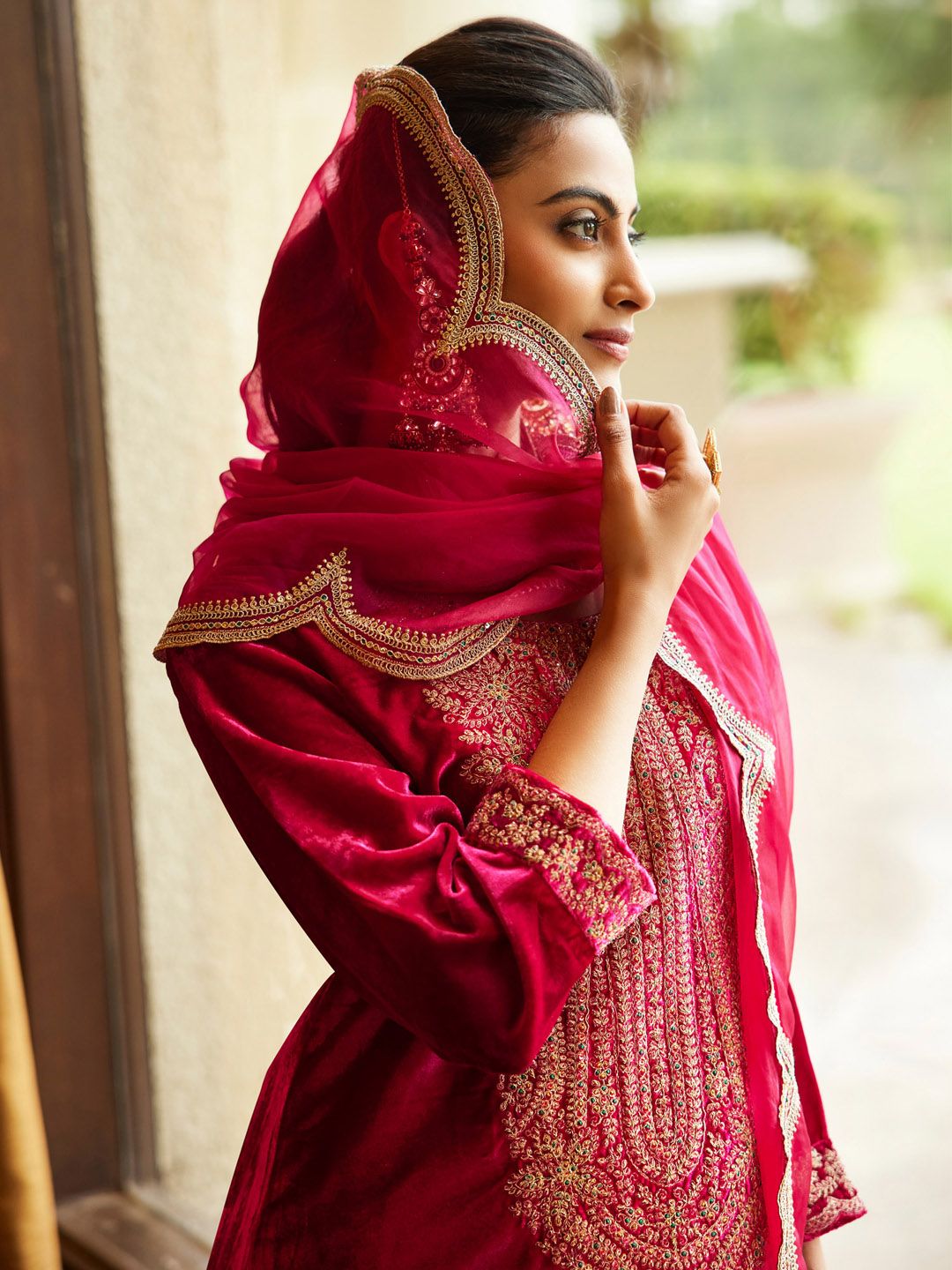 Women Ethnic Motifs Embroidered Regular Sequinned Velvet Kurta with Trousers & With Dupatta