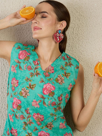 Women Floral Printed Regular Pure Cotton Kurta with Trousers