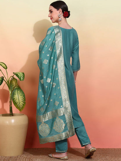 Dhiyona OD  Women Embroidered Regular Kurta with Trousers & With Dupatta