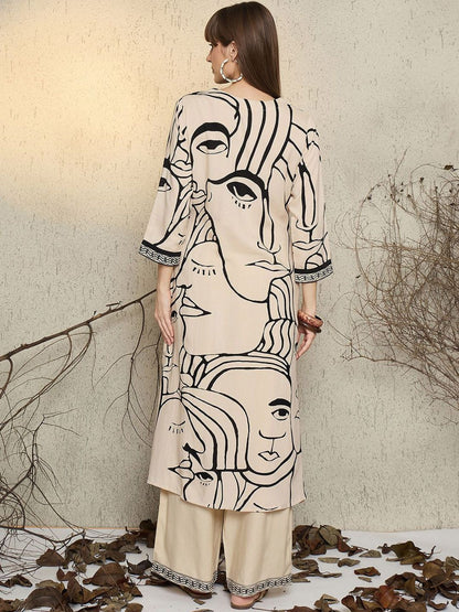 Dhiyona IE Women Printed V-Neck Top and Palazzos Co-Ords