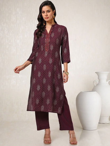 Dhiyona SO Women's Women Bandhani Printed Regular Thread Work Straight Kurta With Trouser With Dupatta