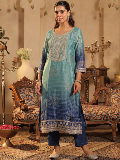 Bandhani Printed Sequinned Straight Kurta & Trousers With Dupatta