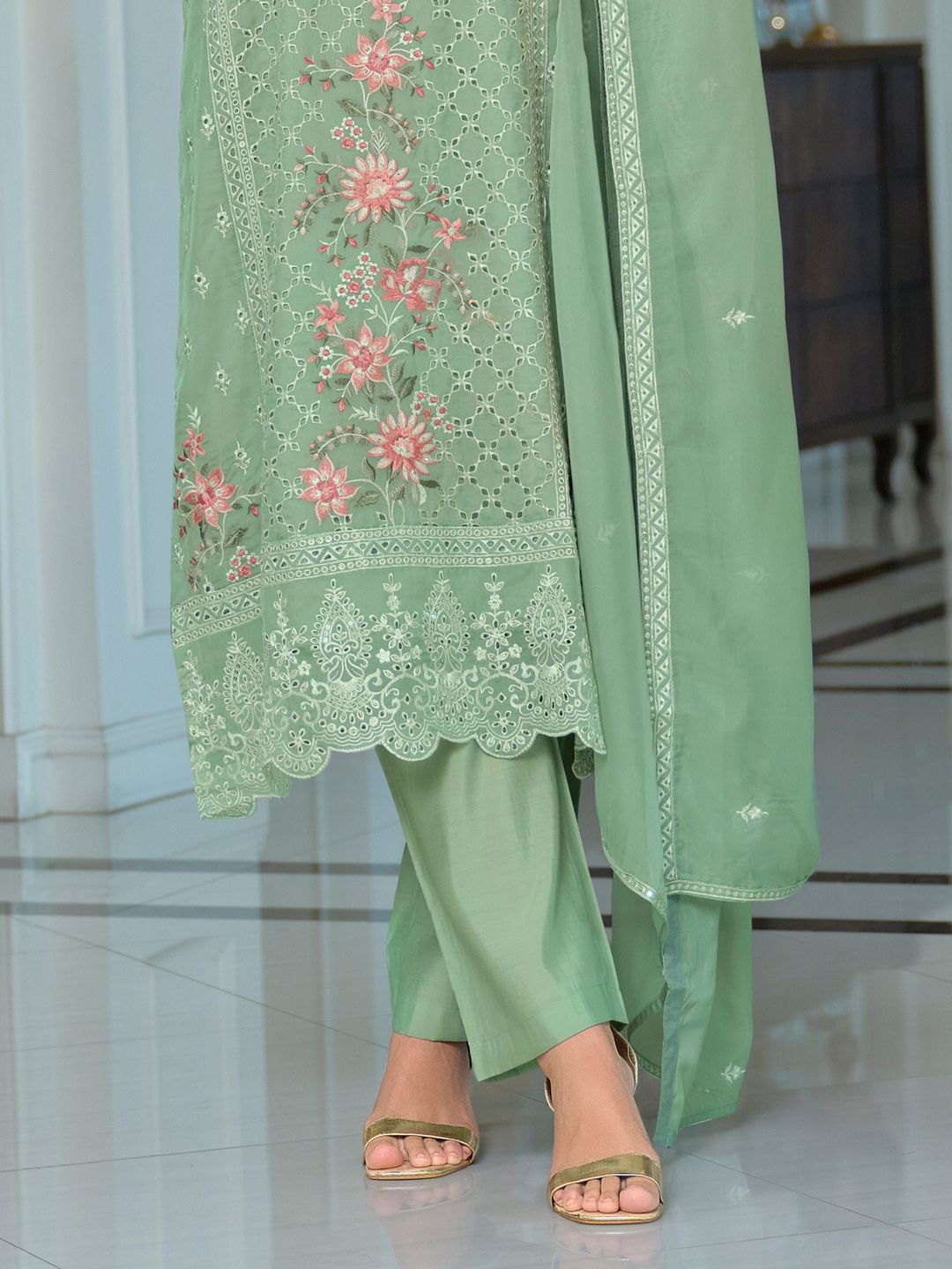 Adults-Women Woven Design Embroidered Kurta with Trousers & Dupatta