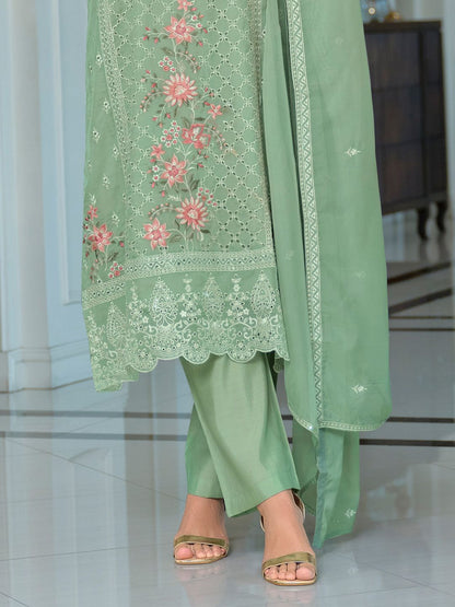 Adults-Women Woven Design Embroidered Kurta with Trousers & Dupatta
