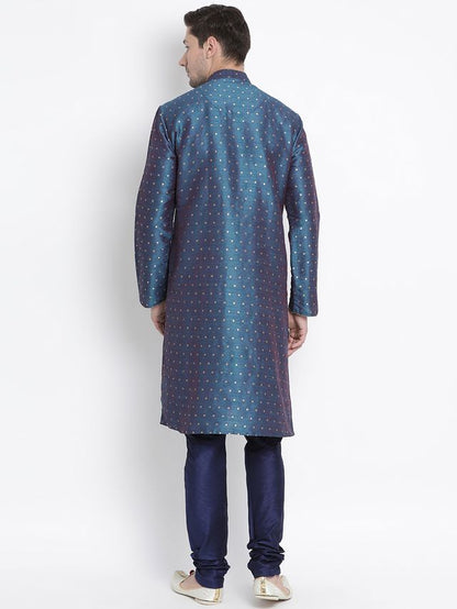 Men's Blue Silk Blend Straight Kurta Pyjama Set