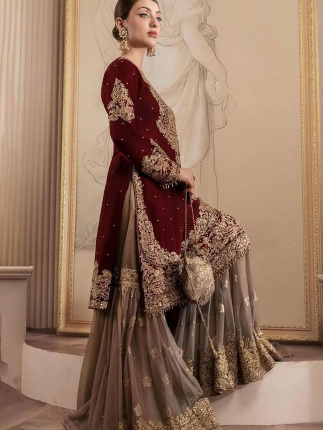 Dhiyona KL Women Leheriya Embroidered Regular Sequinned Kurta with Palazzos & With Dupatta