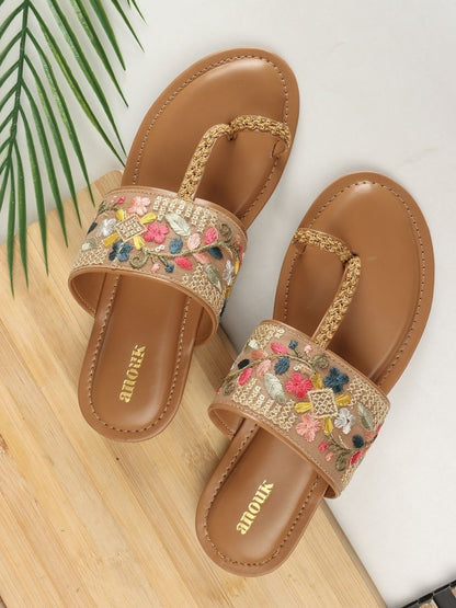 Dhiyona AK Women Ethnic Open Toe Flats with Embroidered