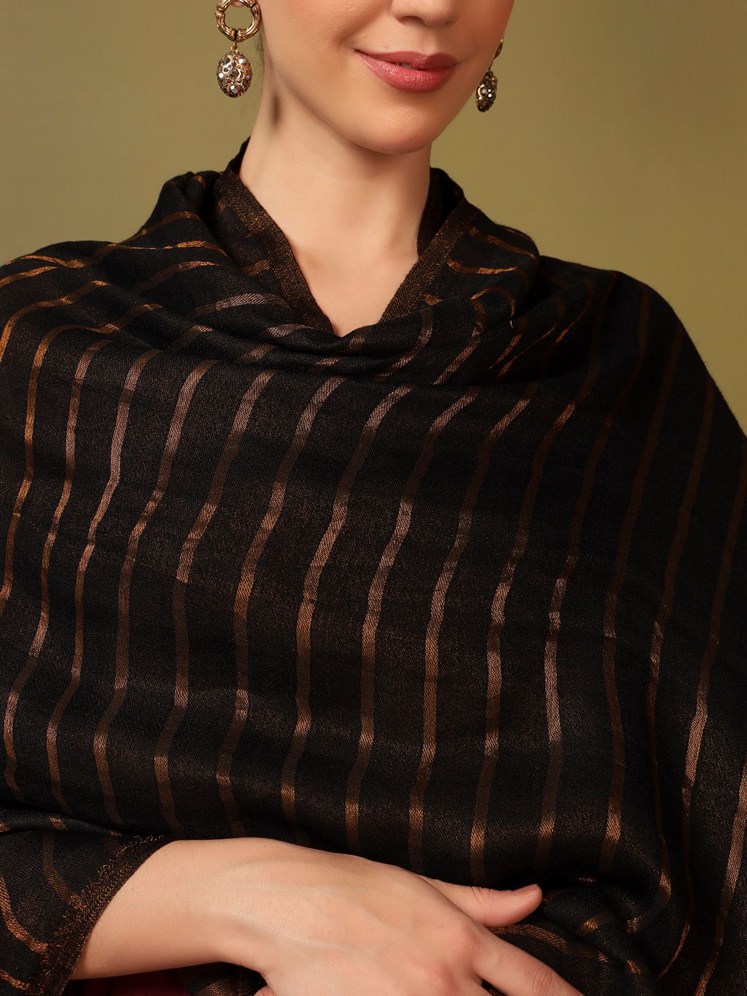 Dhiyona PA Striped Woven Design Woollen Reversible Shawl