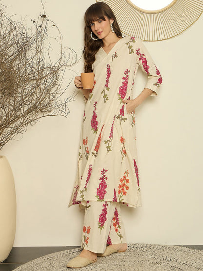 Women Floral Printed Regular Thread Work Kurta with Palazzos