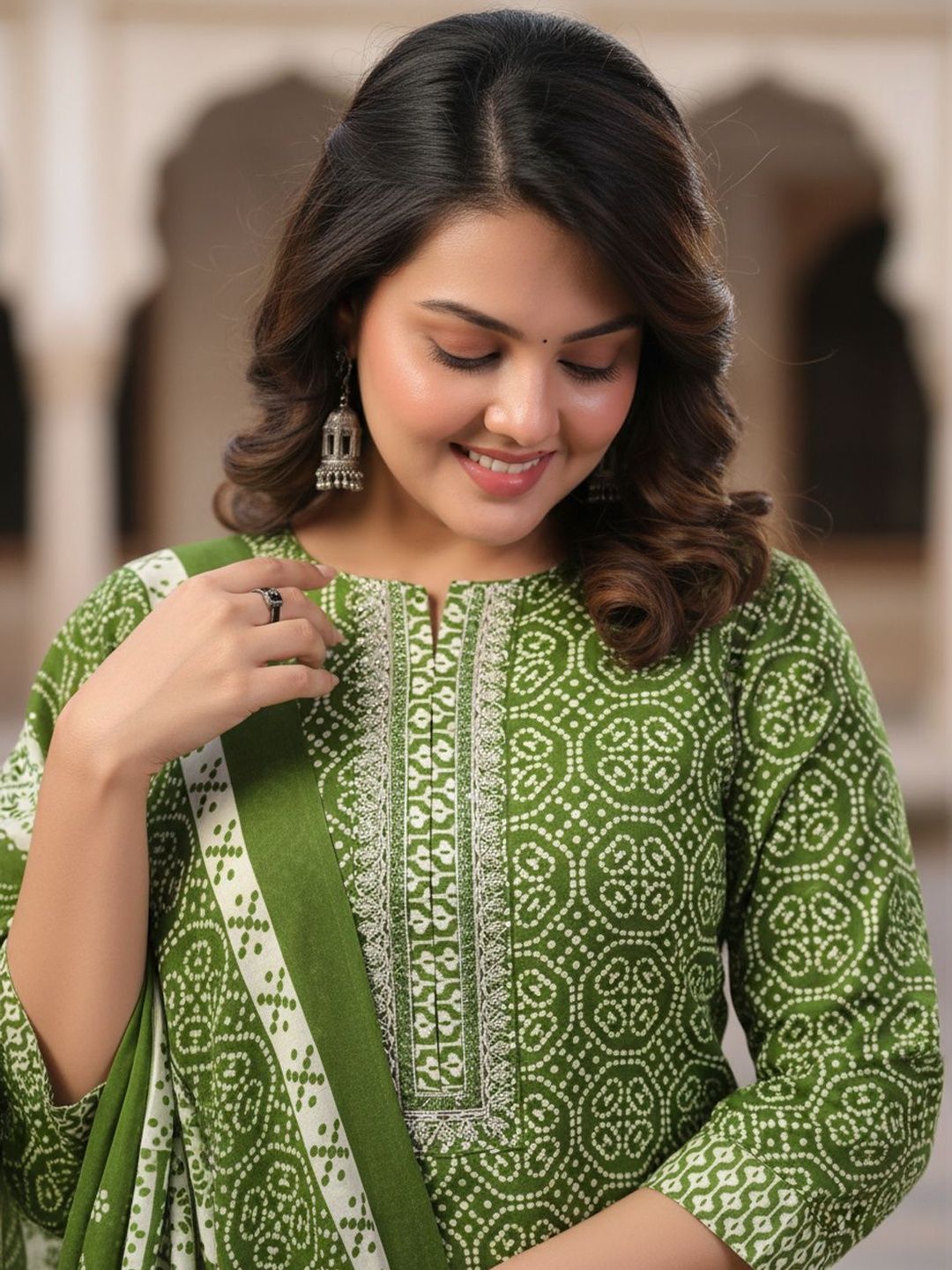 Women Ethnic Motifs Printed Regular Thread Work Pure Cotton Kurta with Trousers & With Dupatta