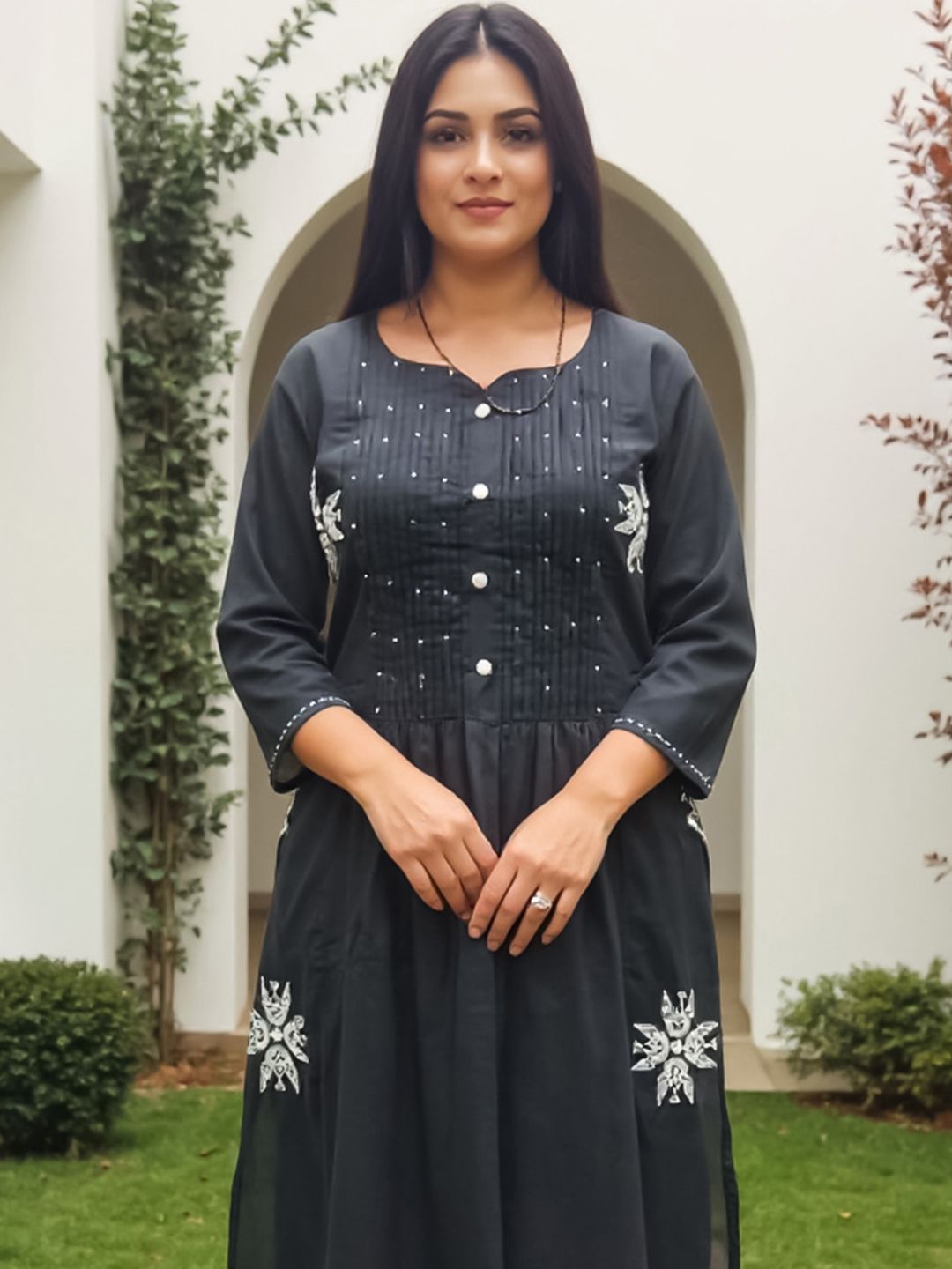 Dhiyona IE Floral Embroidered A-Line Co-Ords Set