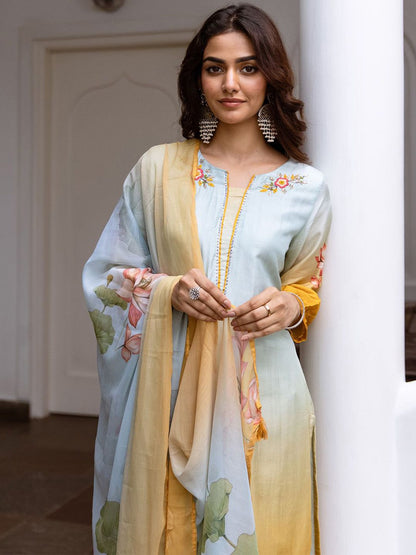 Dhiyona IS Women's Women Floral Printed Regular Kurta with Trousers & With Dupatta