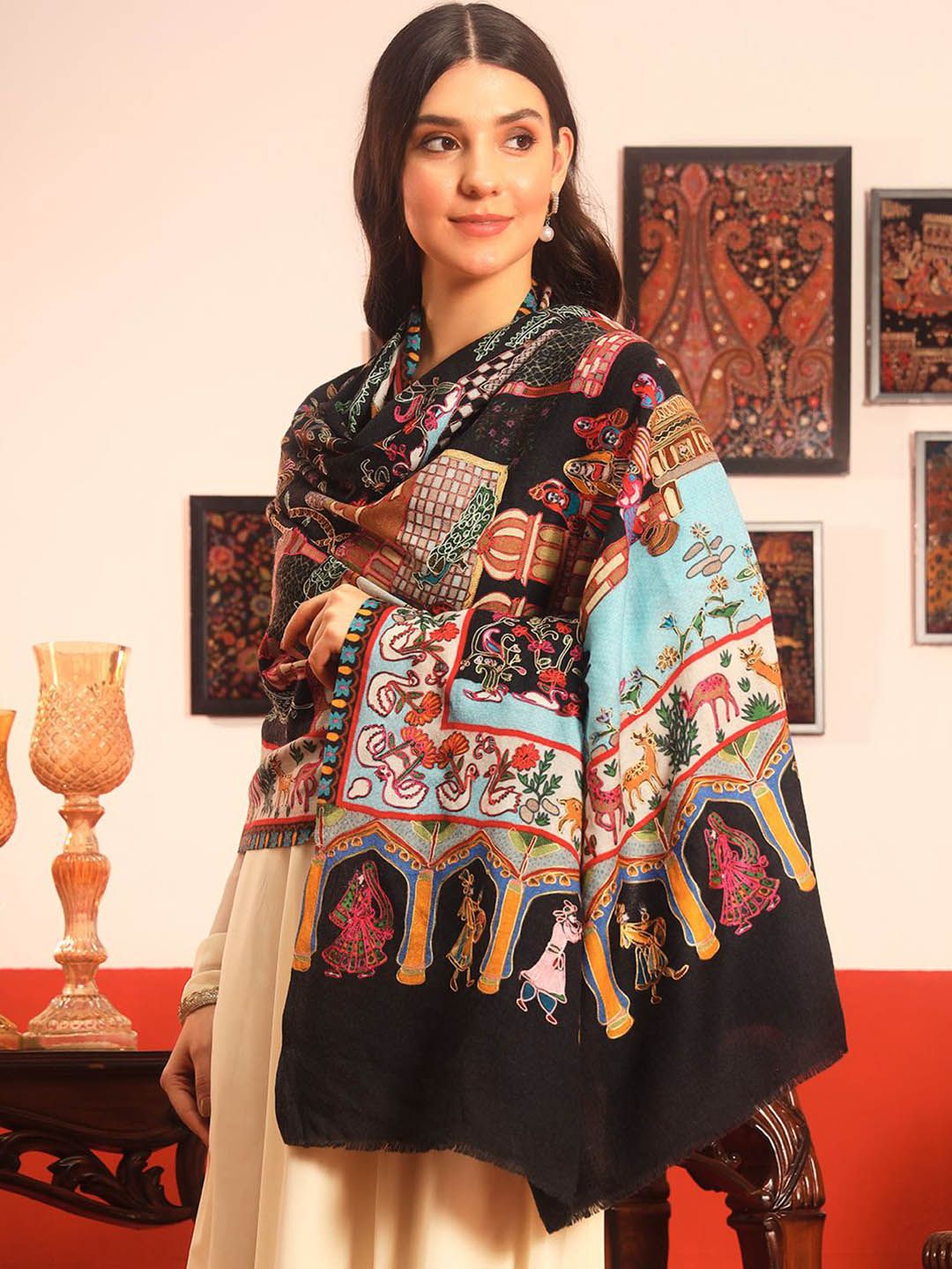 Dhiyona PA Ethnic Motifs Woven Design Naqqashi Pure Wool Kalamkari Shawl