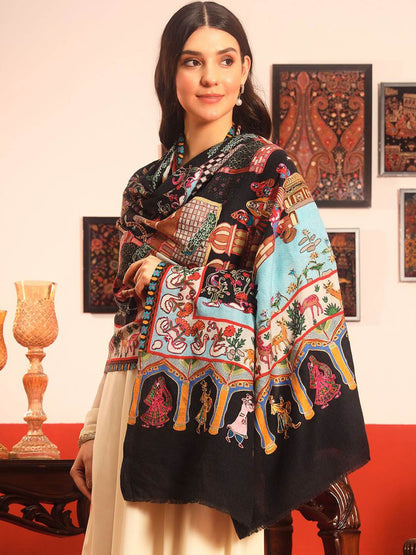 Dhiyona PA Ethnic Motifs Woven Design Naqqashi Pure Wool Kalamkari Shawl