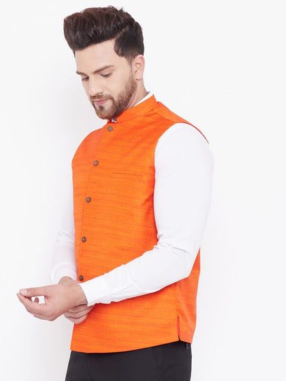 Men's Navy Blue Silk Blend Straight Jacket  Kurta and Pyjama Set