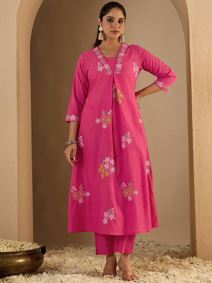 Dhiyona IE Women's Women Floral Printed Pure Cotton A-Line Kurta with Palazzos