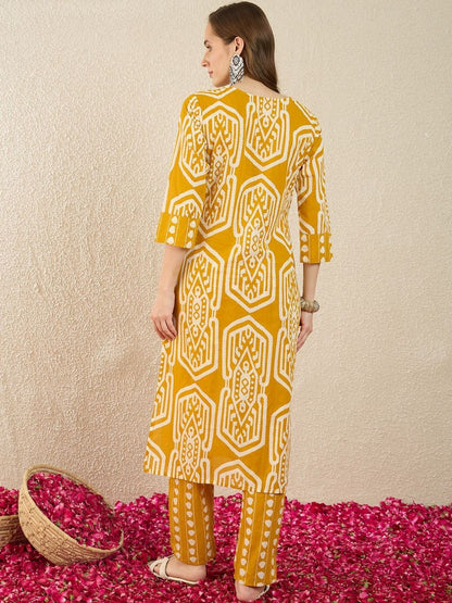 Women Printed Regular Mirror Work Pure Cotton Kurta with Trousers