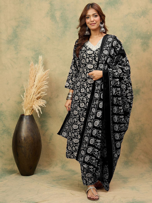 Dhiyona VA Women's Ethnic Motifs Printed Regular Kurta with Trousers & Dupatta