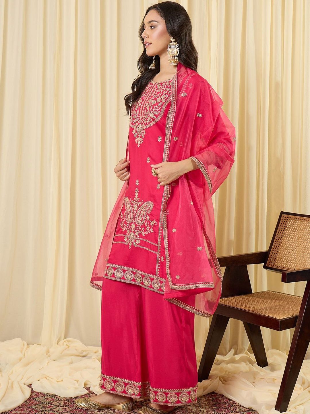 Women Ethnic Motifs Embroidered Regular Thread Work Kurta with Palazzos & With Dupatta